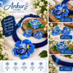 Handmade Blue Floral Necklace & Earrings Set