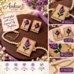 Handcrafted Purple Floral Pearl Jewellery Set